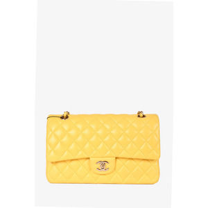 Pre-loved Chanel™ 2011/12 Yellow Lambskin Medium Double Flap Bag
